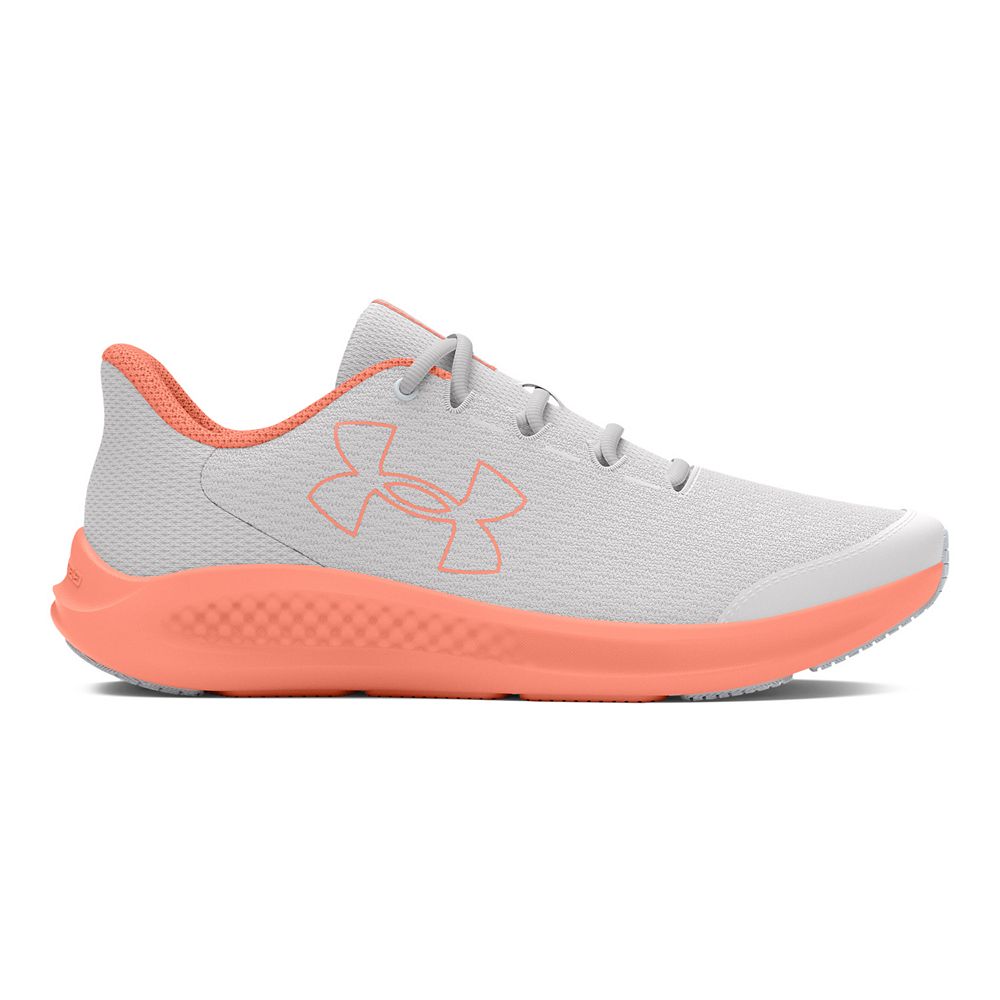 Under Armour Grade School Charged Pursuit 3 Big Logo Kids Running Shoes Girl s Size 5 Gray Orange