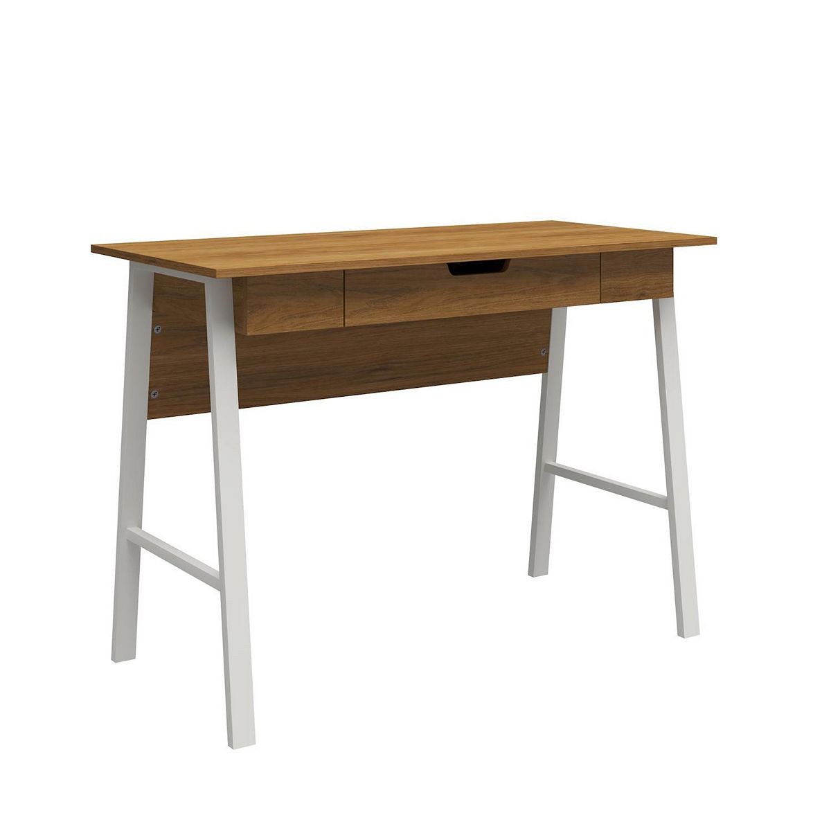 Ameriwood Home Oxford computer desk with drawer, angled view of wood-tone finish