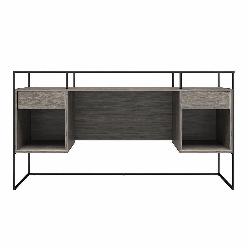 Ameriwood Home Camley Modern Desk with Fluted Glass Top & 2 Drawers, Grey