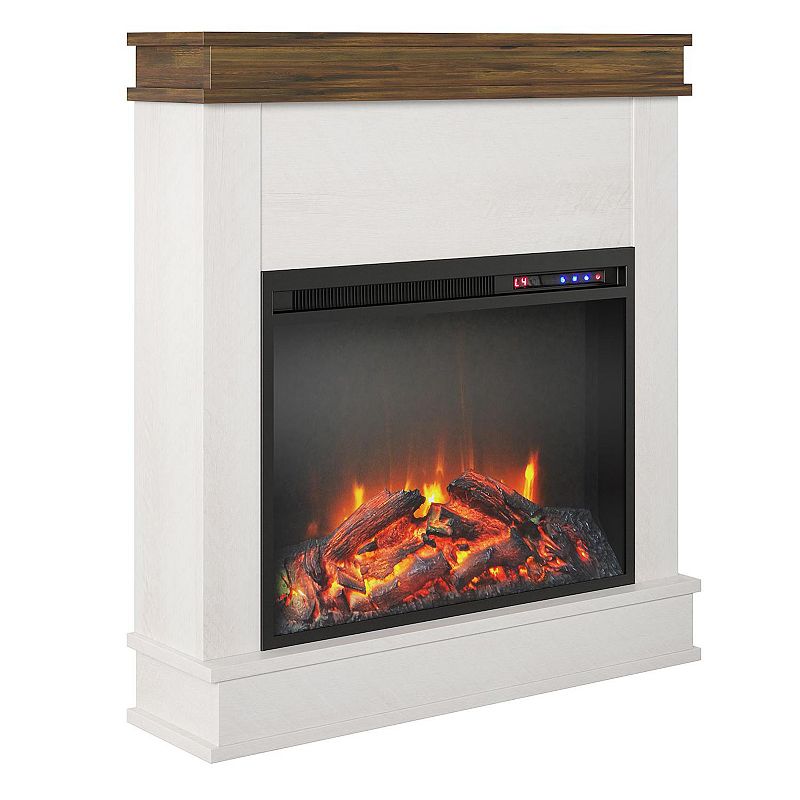 Mateo Electric Fireplace with Mantel and Touchscreen Display  Ivory Oak with Rustic Mantel