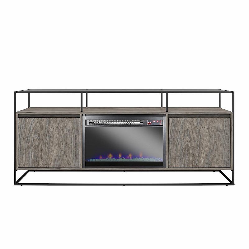 Ameriwood Home Camley Modern TV Stand & Console with Electric Fireplace, Gr