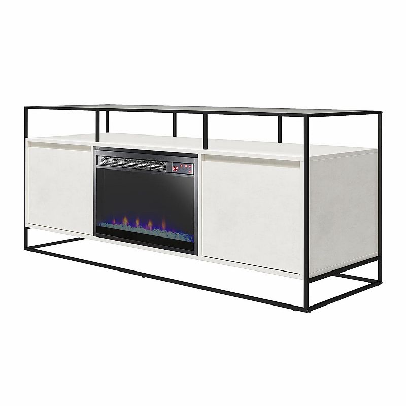 Ameriwood Home Camley Modern TV Stand & Console with Electric Fireplace, Wh