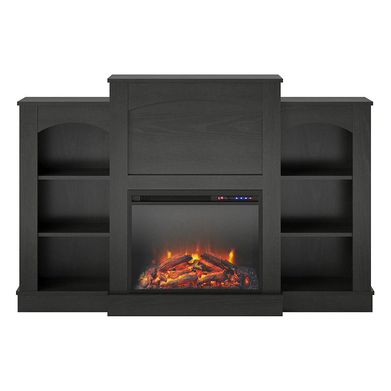 Ameriwood Home Hawkes Bay Fireplace Mantel with Bookshelves, Black