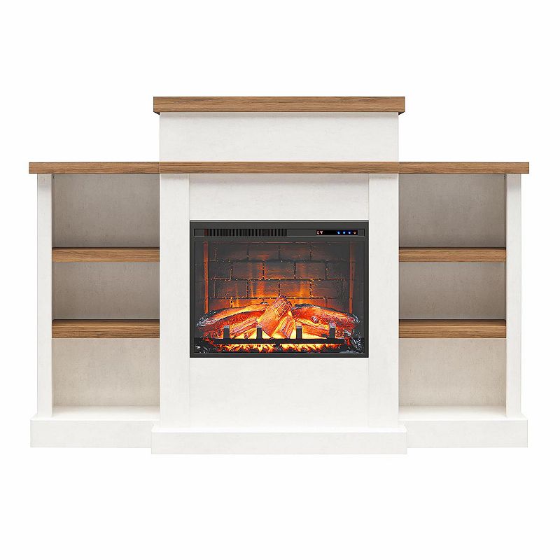 Ameriwood Home Gateswood Electric Fireplace with Mantel & Bookcase, Brown