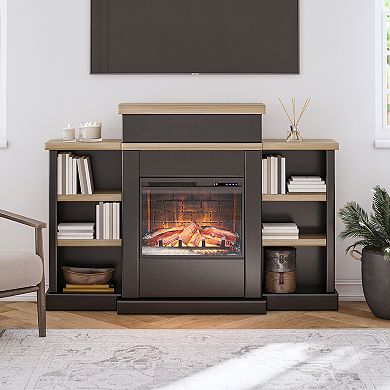 Ameriwood Home Gateswood Electric Fireplace with Mantel & Bookcase