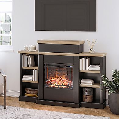 Ameriwood Home Gateswood Electric Fireplace with Mantel & Bookcase