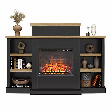 Ameriwood Home Gateswood Electric Fireplace with Mantel & Bookcase