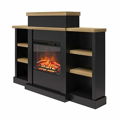 Ameriwood Home Gateswood Electric Fireplace with Mantel & Bookcase