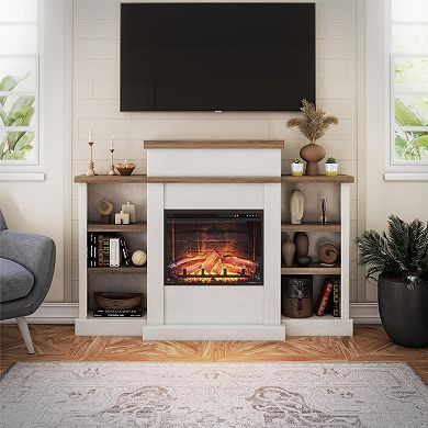 Ameriwood Home Gateswood Electric Fireplace with Mantel & Bookcase