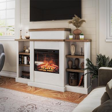 Ameriwood Home Gateswood Electric Fireplace with Mantel & Bookcase