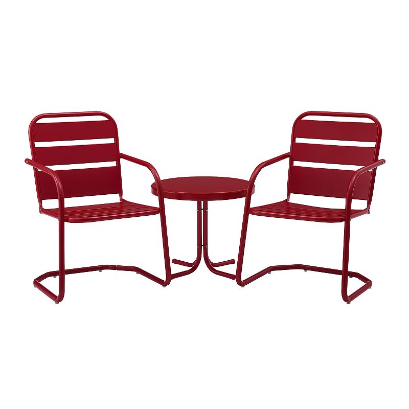 Crosley Brighton Outdoor Metal Arm Chair & Table 3-Piece Set, Red