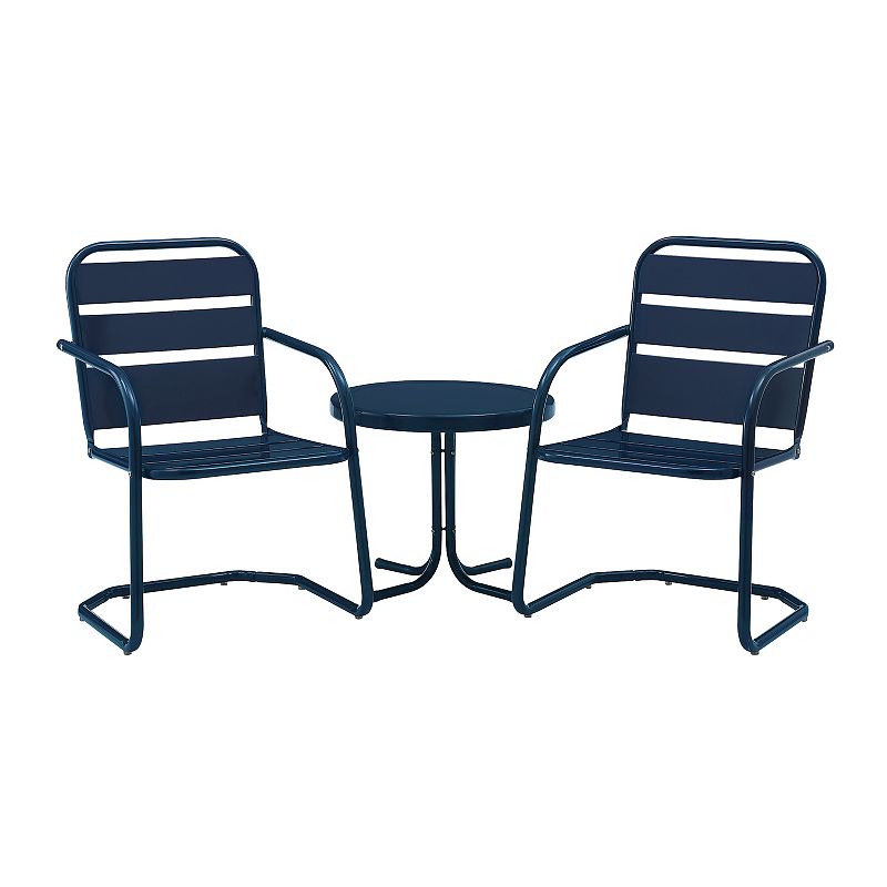 Crosley Brighton Outdoor Metal Arm Chair & Table 3-Piece Set, Blue
