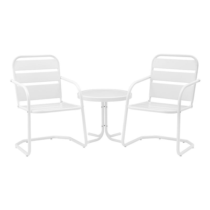 Crosley Brighton Outdoor Metal Arm Chair & Table 3-Piece Set, White