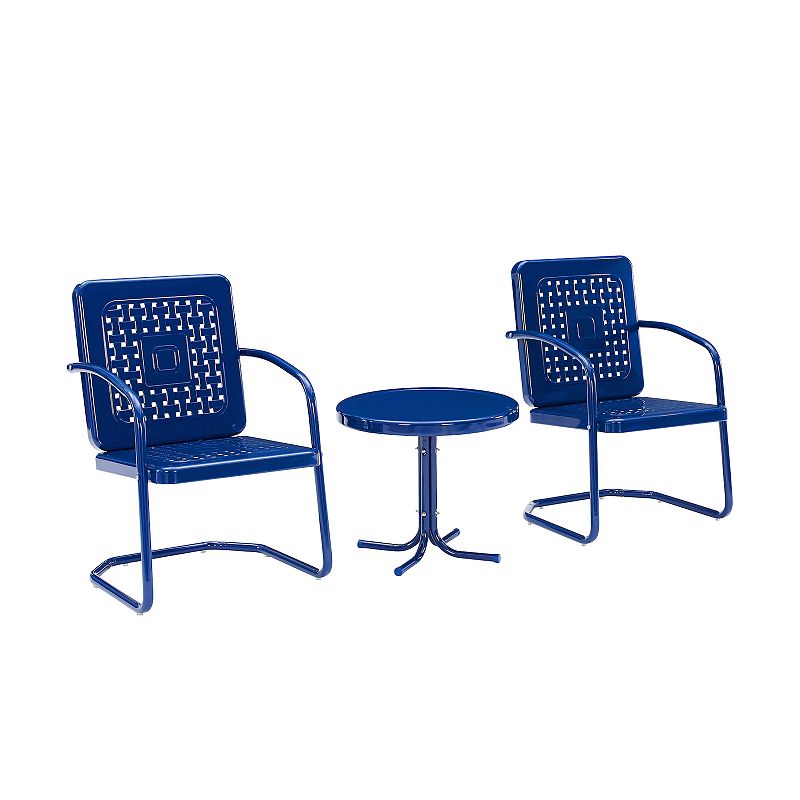 Crosley Bates Outdoor Metal Chair 3-Piece Set, Blue