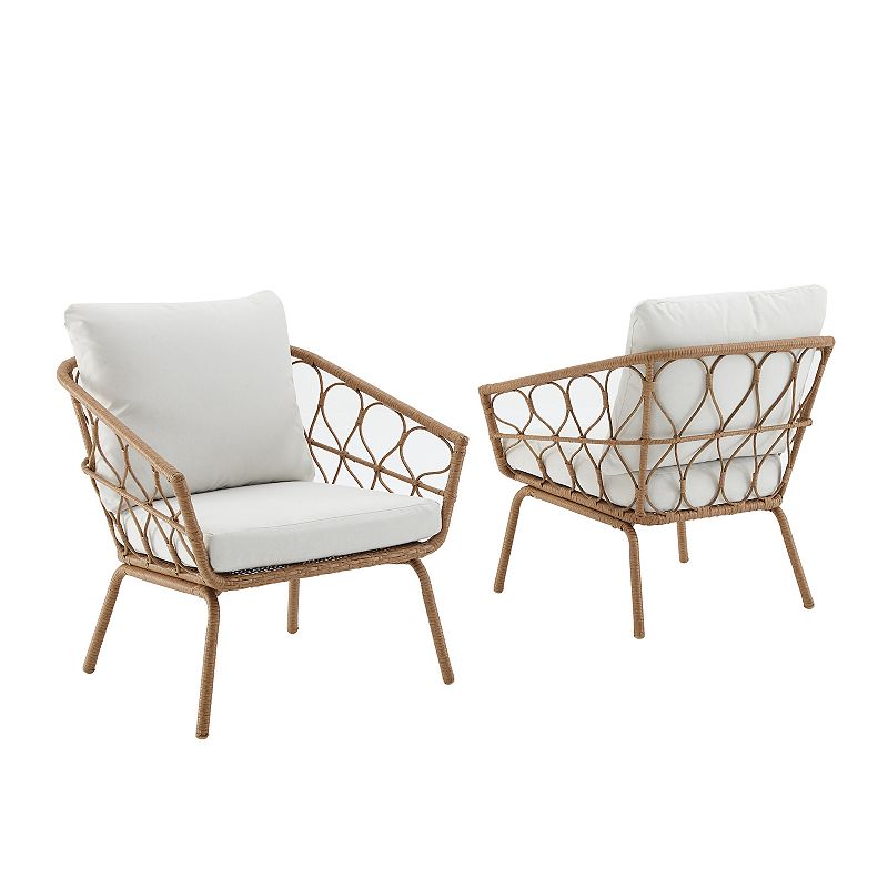 Crosley Juniper Indoor / Outdoor Wicker Arm Chair 2-Piece Set, Beig/Green