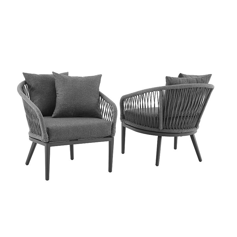 Crosley Dover Indoor / Outdoor Rope Arm Chair 2-Piece Set, Grey