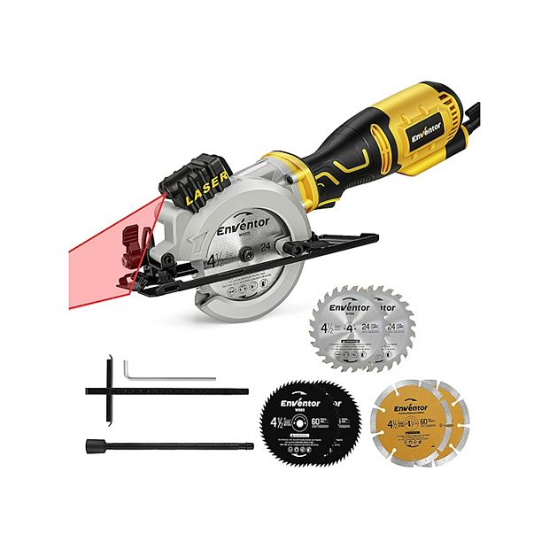 Enventor Yellow Black 5.8 Amp Compact Circular Saw With 4.5 Inch Blades and Laser Guide