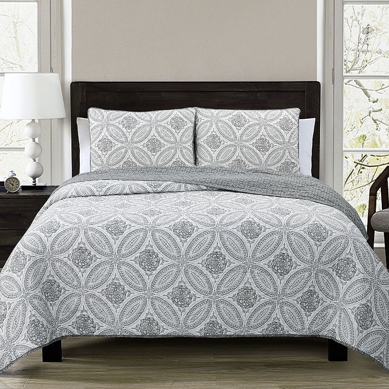 Estate Collection Kenna Quilt Set with Shams, Grey, Twin