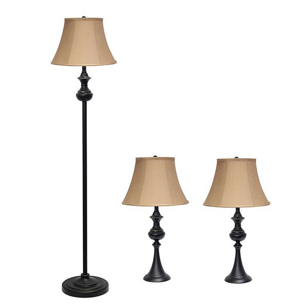 Elegant Designs Traditionally Crafted 3 Pack Lamp Set (2 Table Lamps, 1