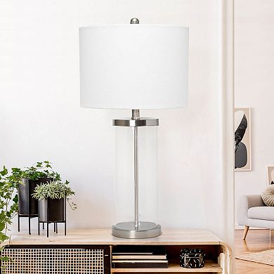 Lalia Home Entrapped Glass Table Lamp with White Fabric Shade