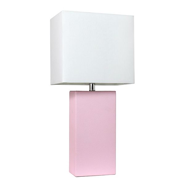 Elegant Designs Modern Leather Table Lamp with White Fabric Shade