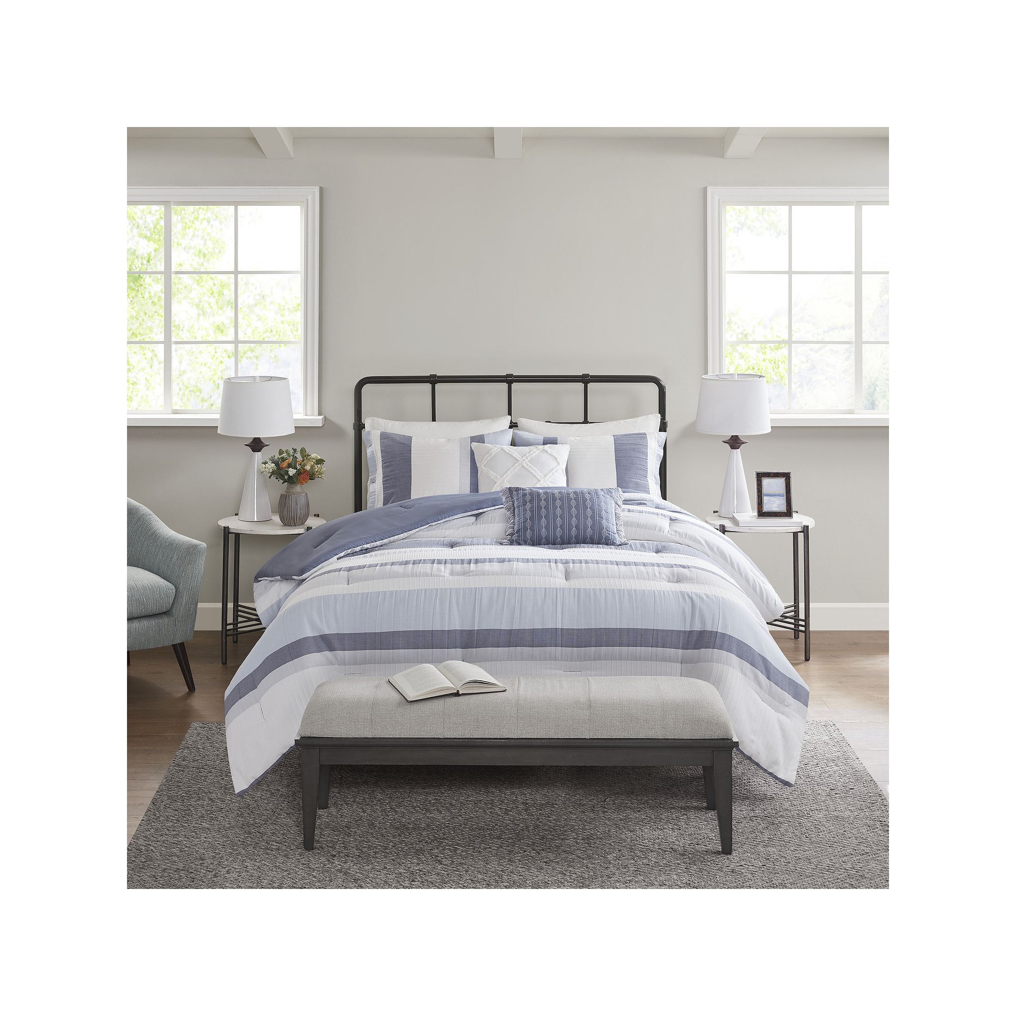 Madison Park Levi Antimicrobial & Hypoallergenic Jacquard Striped Comforter