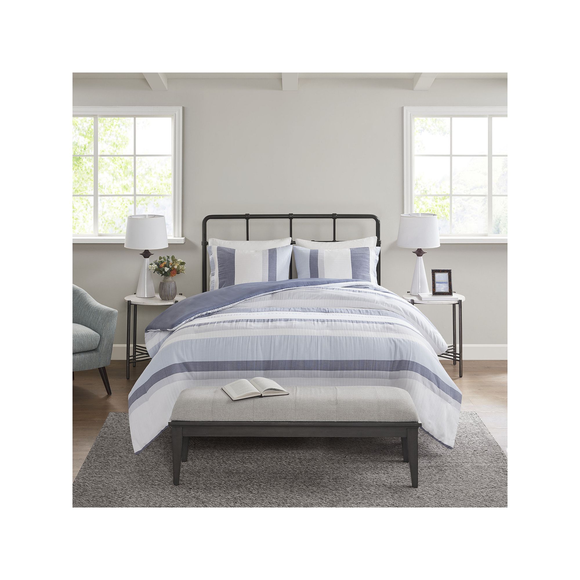 Madison Park Levi Jacquard Antimicrobial Duvet Cover Set with Shams, Blue