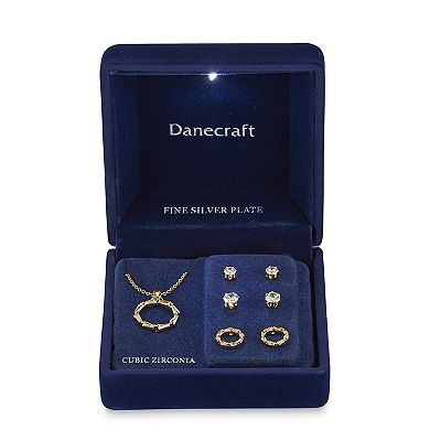 Danecraft Cubic Zirconia Circle Pendant & 3 Pair Stud Earring Set