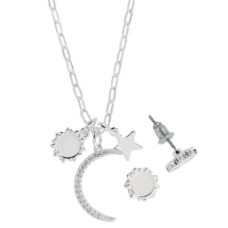 Danecraft Cubic Zirconia Sun & Moon Necklace & Stud Earring Set, Womens, G