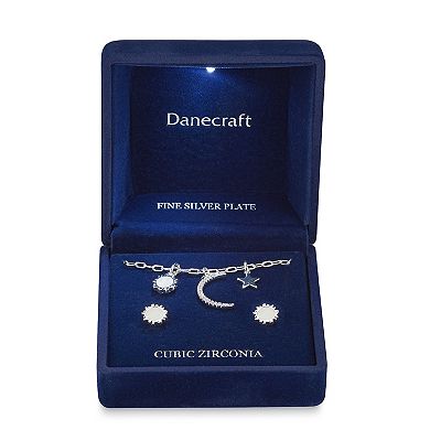 Danecraft Cubic Zirconia Sun & Moon Necklace & Stud Earring Set