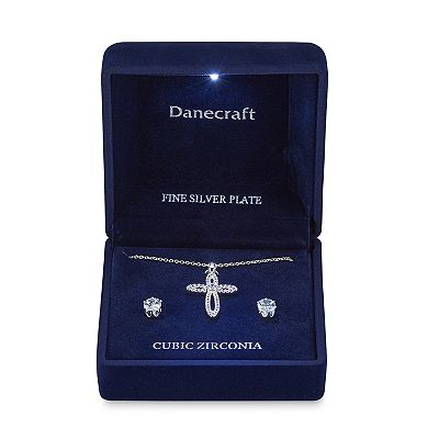 Danecraft Cubic Zirconia Cross Necklace & Stud Earring Set