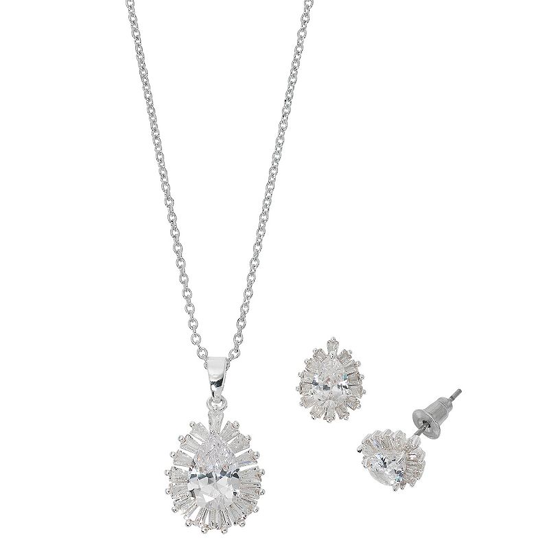 Danecraft Cubic Zirconia Baguette Necklace & Earring Set, Womens, Grey