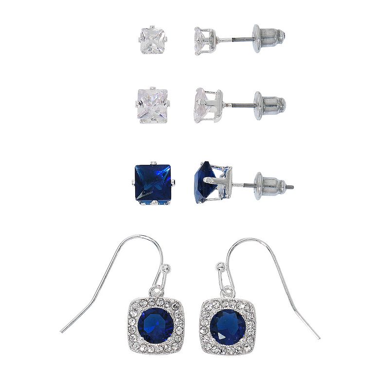Danecraft Blue & White Cubic Zirconia 4 Pair Earring Set, Womens, Grey