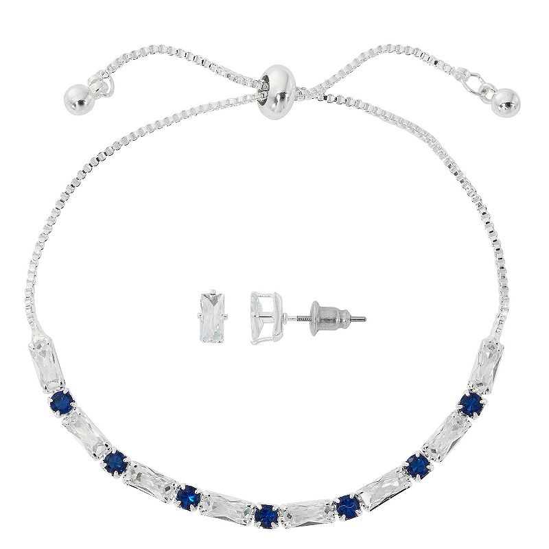 Danecraft Blue & White Cubic Zirconia Bracelet & Stud Earring Set, Womens,