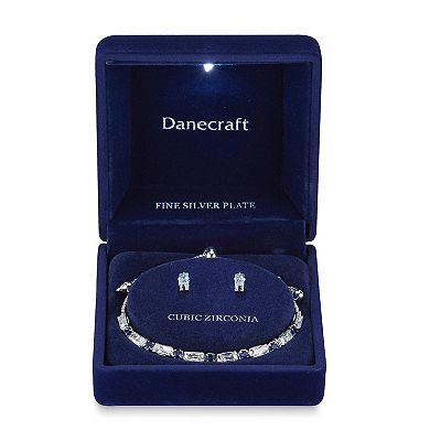 Danecraft Blue & White Cubic Zirconia Bracelet & Stud Earring Set