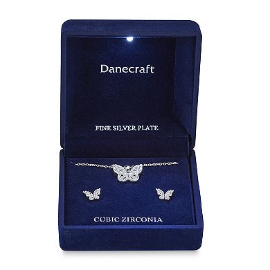 Danecraft Cubic Zirconia Butterfly Necklace & Stud Earring Set