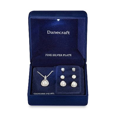 Danecraft Freshwater Cultured Pearl & Cubic Zirconia Necklace & Stud Earring Trio
