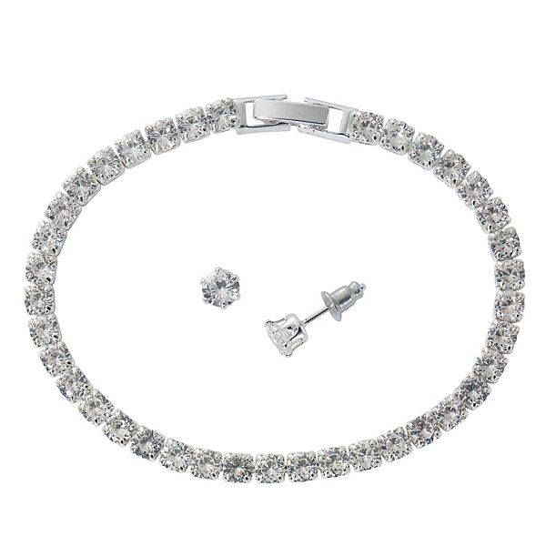Danecraft Cubic Zirconia Tennis Bracelet & Stud Earring Set