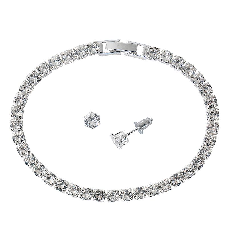 Danecraft Cubic Zirconia Tennis Bracelet & Stud Earring Set, Womens, Grey