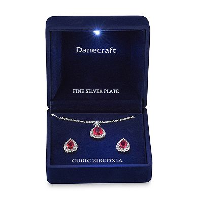 Danecraft Red Cubic Zirconia Necklace & Stud Earring Set