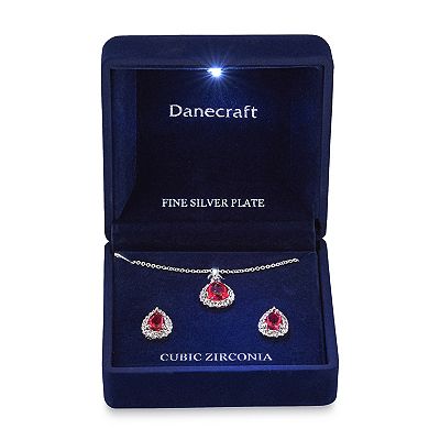 Danecraft Red Cubic Zirconia Necklace & Stud Earring Set