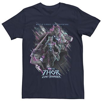 Men's Marvel Thor Love And Thunder Thor Valkyrie And Female Thor Poster Tee