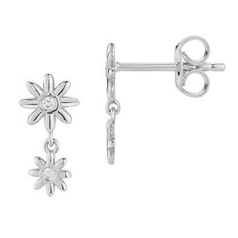 LUMINOR GOLD Diamond Accent Dainty Double Flower Drop Stud Earrings