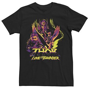 Men's Marvel Thor Love And Thunder Thunder Character Pyramid Thor and Female Thor Tee
