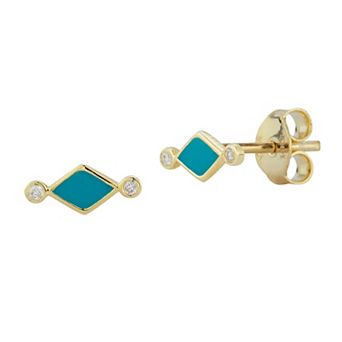 LUMINOR GOLD 14k Gold Blue Enamel Diamond Accent Geometric Stud Earrings