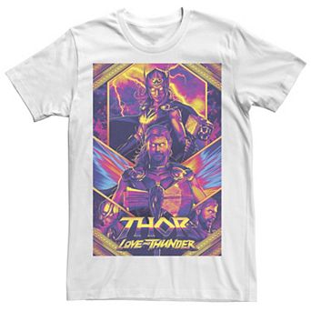 Men's Marvel Thor Love And Thunder Neon Poster Thor And Female Thor Tee