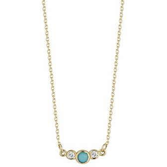 LUMINOR GOLD 14k Gold Diamond Accent & Simulated Turquoise Bar Pendant Necklace