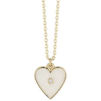 LUMINOR GOLD 14k Gold Diamond Accent White Enamel Heart Pendant Necklace