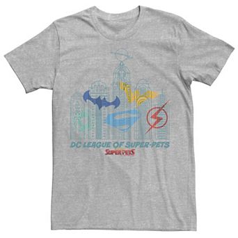Men's DC Super Pets Superhero Skyline Logos Tee