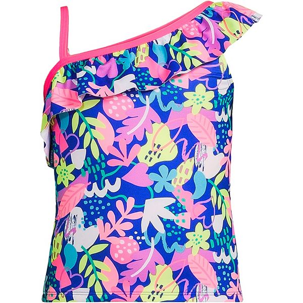Girls 2-20 Lands' End Ruffled One Shoulder Tankini Swimsuit Top